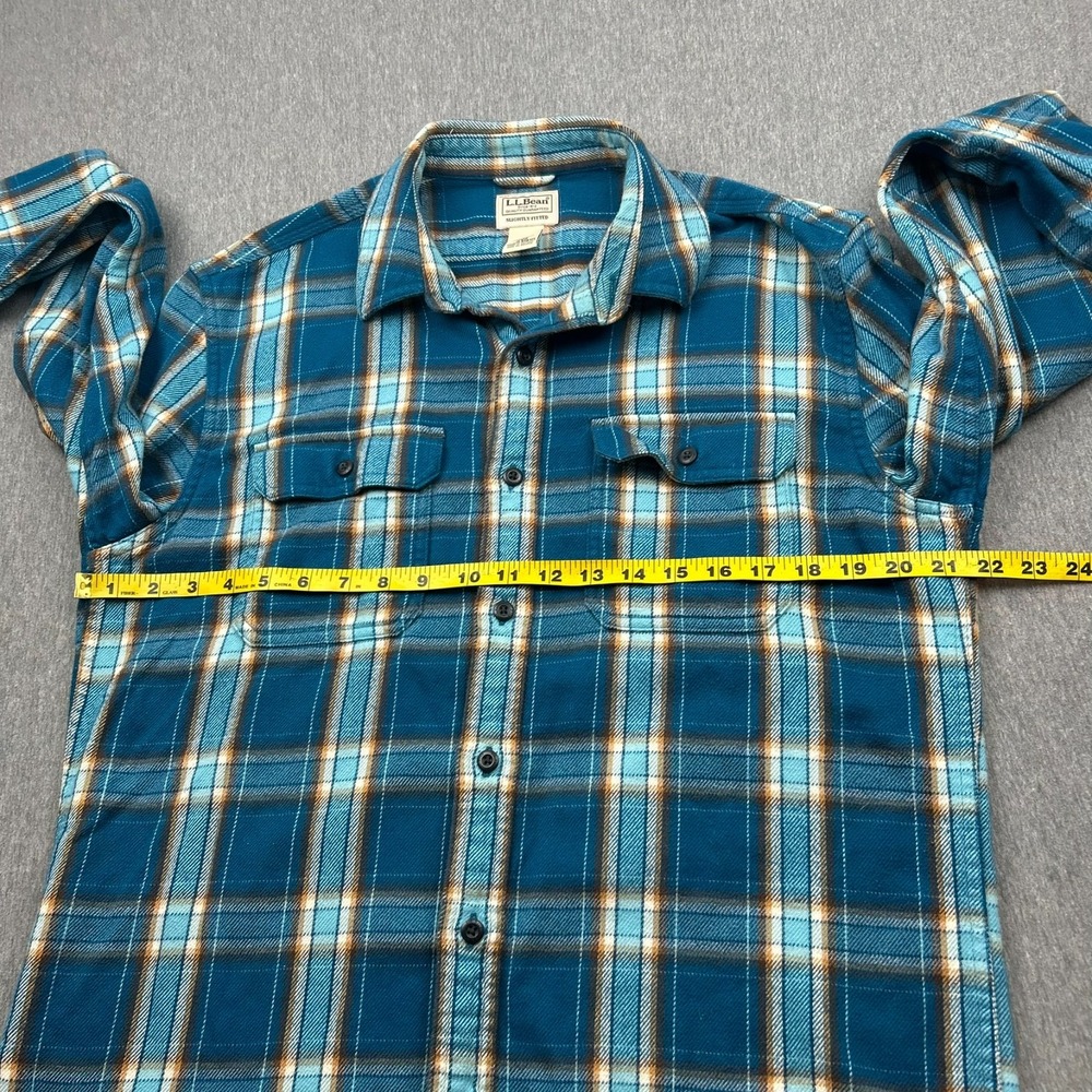LL Bean Long Sleeve Button Up Slightly Fitted Flannel Shirt Mens Medium Blue - Picture 7 of 14
